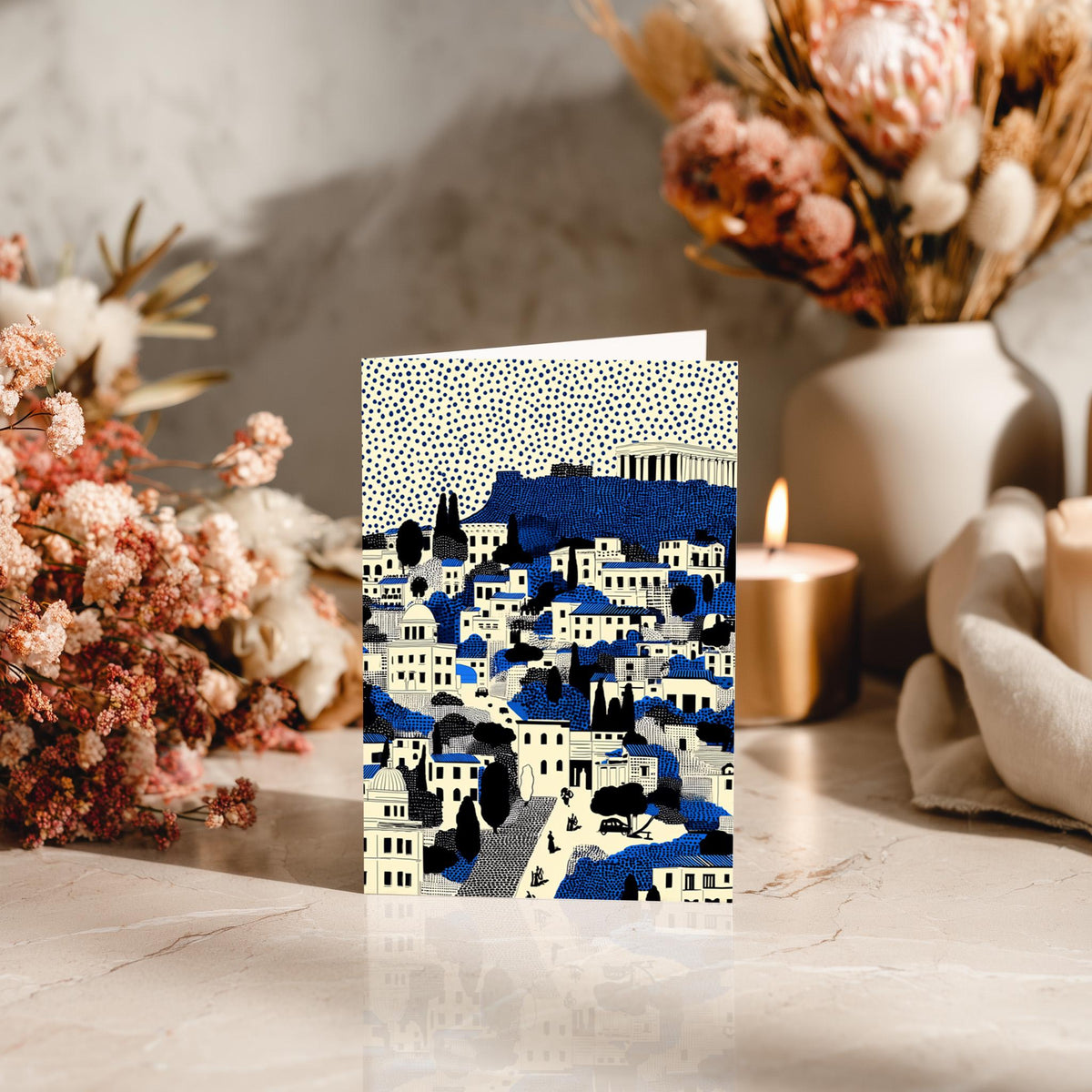 Athens Greece Greeting Card, Scandinavian Style Minimal Travel Illustration Blank Card Art Gift