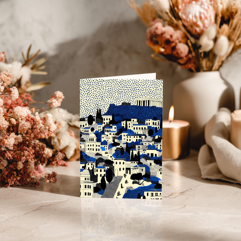Athens Greece Greeting Card, Scandinavian Style Minimal Travel Illustration Blank Card Art Gift