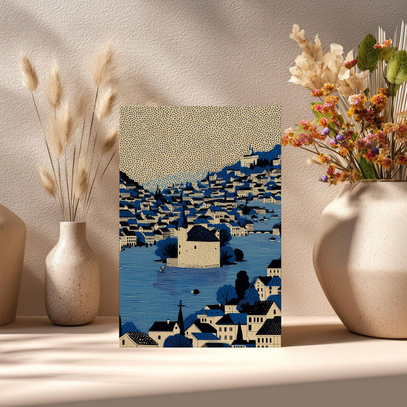 Annecy France Greeting Card, Scandinavian Style Minimal Travel Illustration Blank Card Art Gift