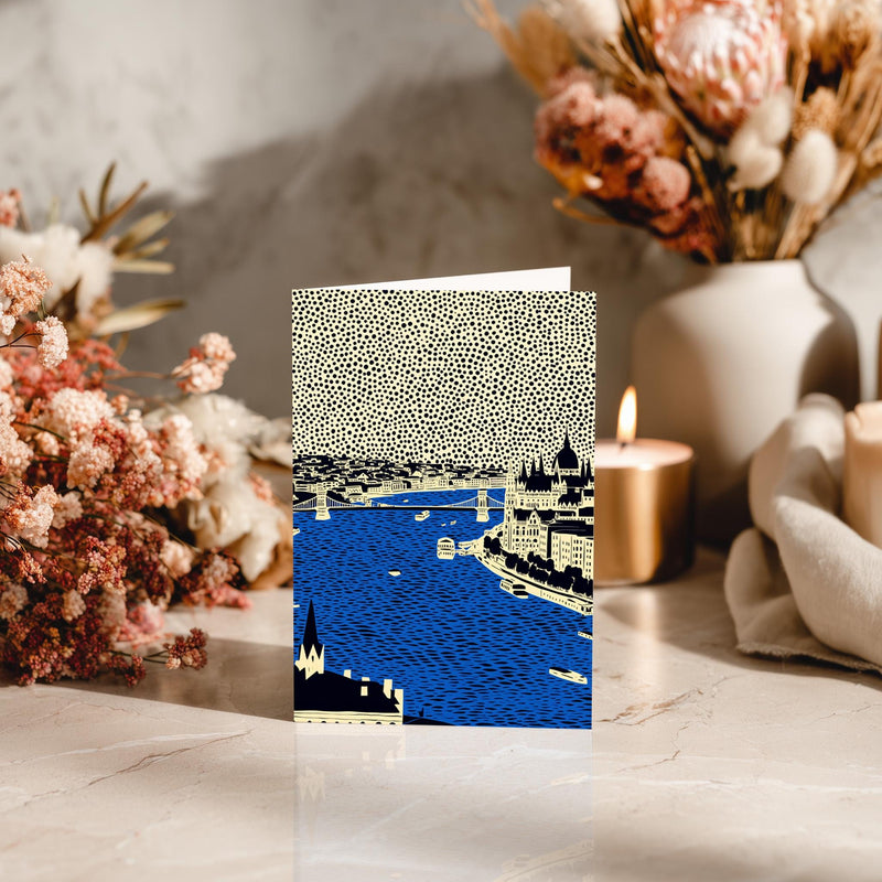 Budapest Hungary Greeting Card, Scandinavian Style Minimal Travel Illustration Blank Card Art Gift