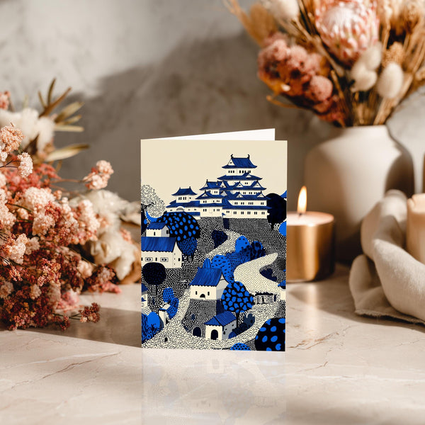 Himeji Castle Japan Greeting Card, Scandinavian Style Minimal Travel Illustration Blank Card Art Gift