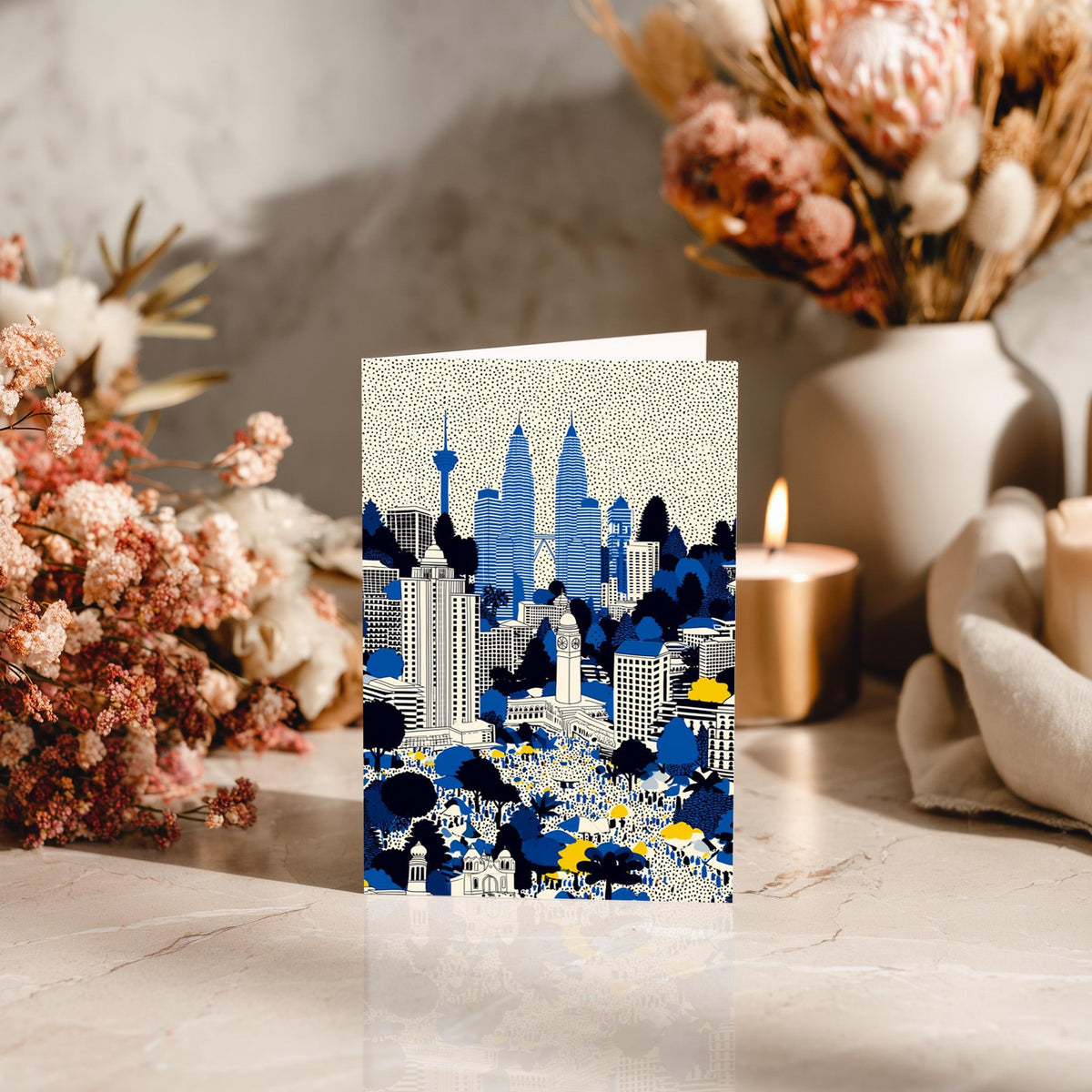 Kuala Lumpur Malaysia Greeting Card, Scandinavian Style Minimal Travel Illustration Blank Card Art Gift