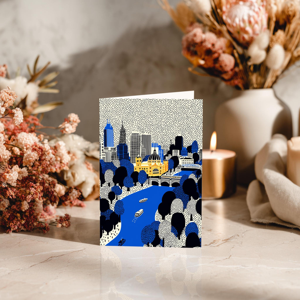 Melbourne Australia Greeting Card, Scandinavian Style Minimal Travel Illustration Blank Card Art Gift