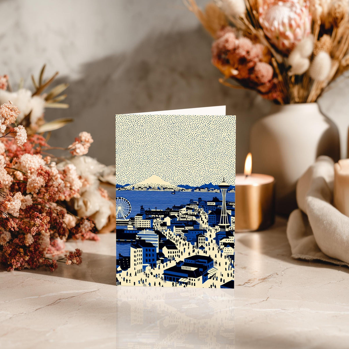 Seattle Washington Greeting Card, Scandinavian Style Minimal Travel Illustration Blank Card Art Gift