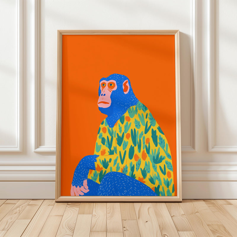 Colorful Mr Monkey Wall Art, Modern Animal Print, Living Room Nursery Decor, Kids Room Poster