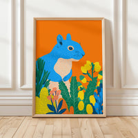 Colorful Squirrel Wall Art, Modern Animal Print, Living Room Nursery Decor, Kids Room Poster