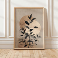 Neutral Botanical Wall Art, Scandinavian Minimalist Leaves Sun Abstract Print Japandi Moon Minimalist Post