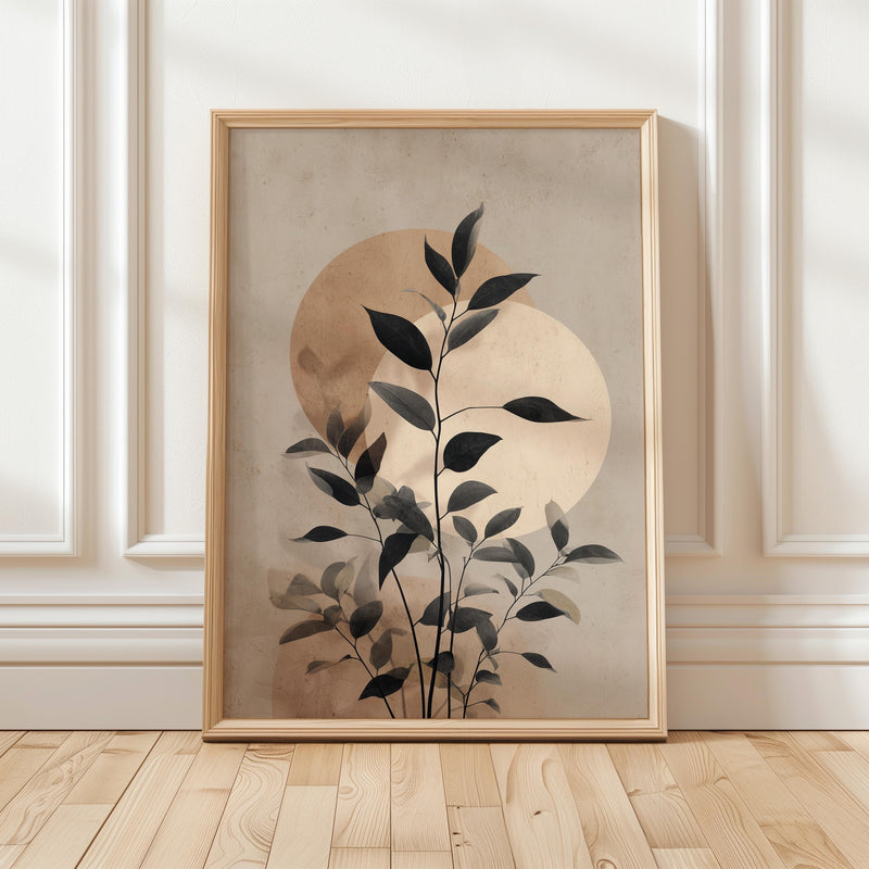 Neutral Botanical Wall Art, Scandinavian Minimalist Leaves Sun Abstract Print Japandi Moon Minimalist Post