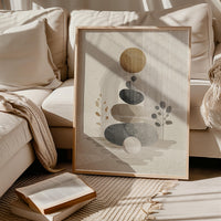 Zen Balance Stones Wall Art, Scandinavian Wabi Sabi Minimalist Print Decor, Japandi Neutral Meditation