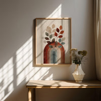 Boho Rainbow Arch Wall Art, Scandinavian Terracotta Botanical Leaf Print, Japandi Decor