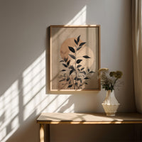 Neutral Botanical Wall Art, Scandinavian Minimalist Leaves Sun Abstract Print Japandi Moon Minimalist Post
