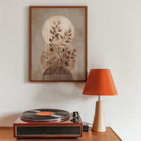 Boho Moon Botanical Wall Art, Abstract Neutral Plant Scandinavian Print, Japandi Minimalist Decor