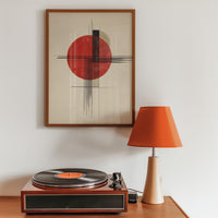 Abstract Red Sun Wall Art, Scandinavian Modern Geometric Minimalist Print, Bauhaus Minimalist Beige