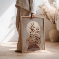 Boho Moon Botanical Wall Art, Abstract Neutral Plant Scandinavian Print, Japandi Minimalist Decor