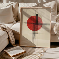 Abstract Red Sun Wall Art, Scandinavian Modern Geometric Minimalist Print, Bauhaus Minimalist Beige