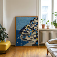 Positano Wall Art, Italy Landscape Pop Art Modern Print, Blue Poster Travel Gift Canvas