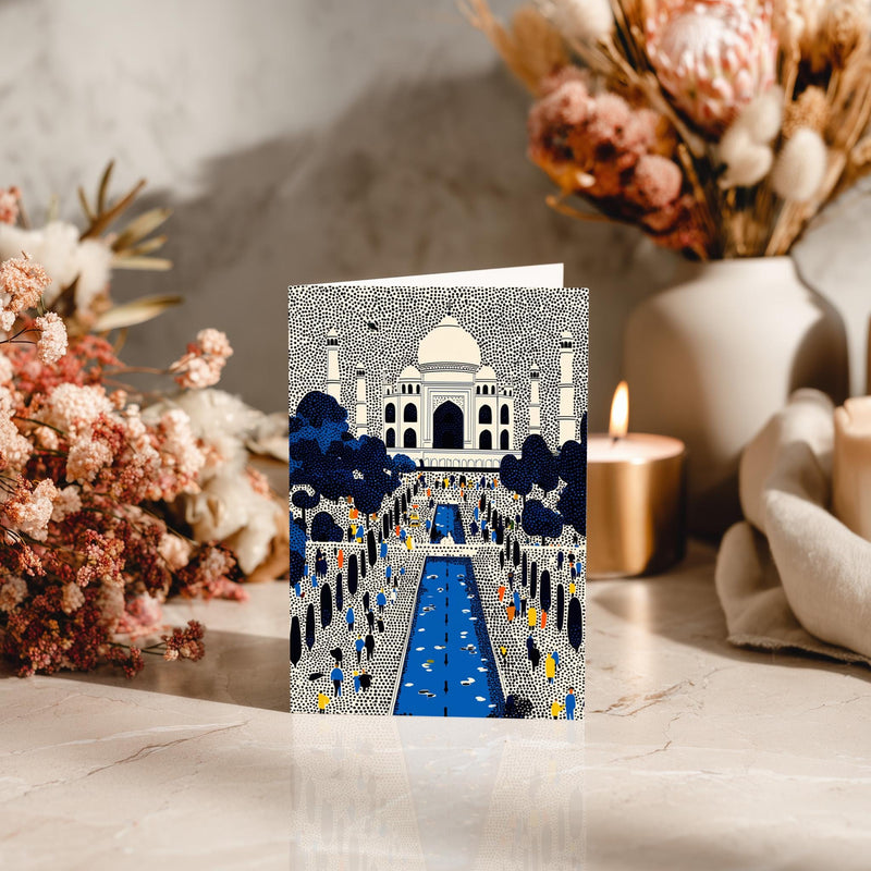 Agra India Greeting Card, Scandinavian Style Minimal Travel Illustration Blank Card Art Gift