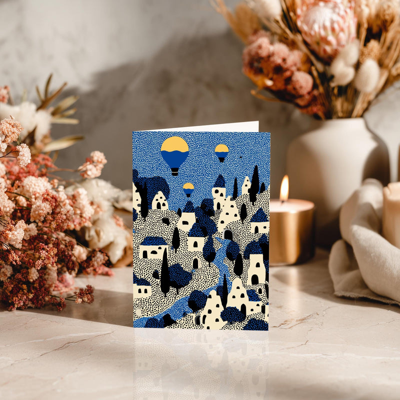 Cappadocia Greeting Card, Scandinavian Style Minimal Travel Illustration Blank Card Art Gift