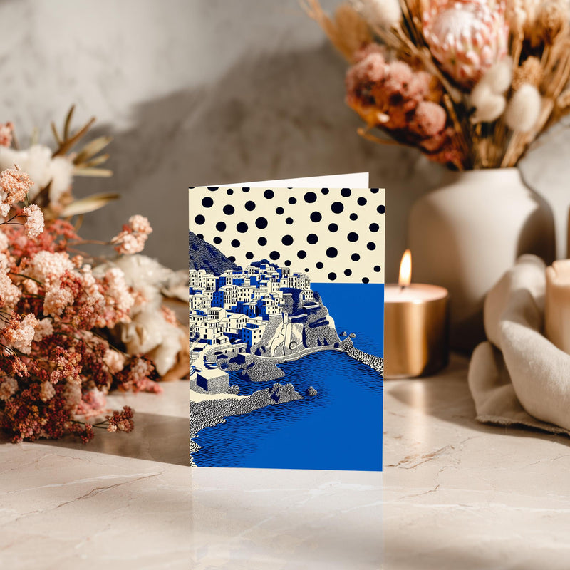Cinque Terre Greeting Card, Scandinavian Style Minimal Travel Illustration Blank Card Art Gift