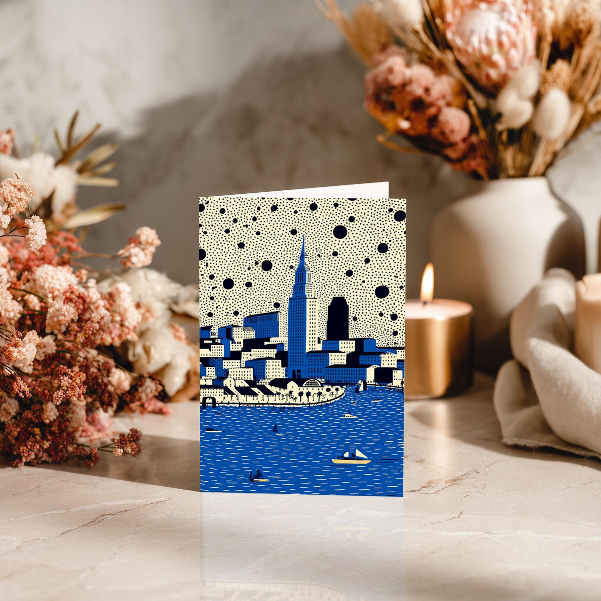 Cleveland Ohio Greeting Card, Scandinavian Style Minimal Travel Illustration Blank Card Art Gift