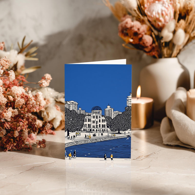 Hiroshima Japan Greeting Card, Scandinavian Style Minimal Travel Illustration Blank Card Art Gift