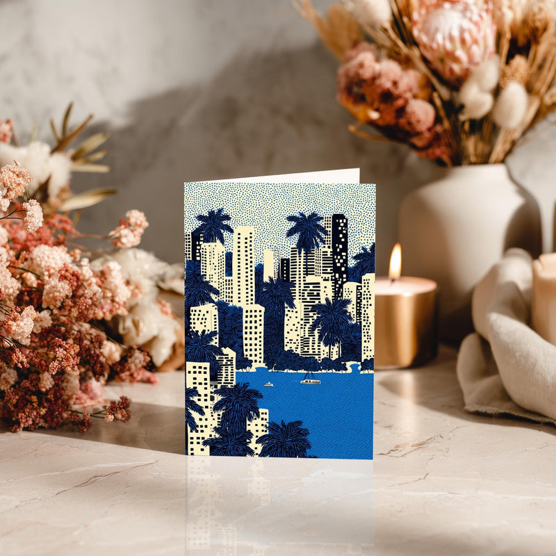Miami Florida Greeting Card, Scandinavian Style Minimal Travel Illustration Blank Card Art Gift