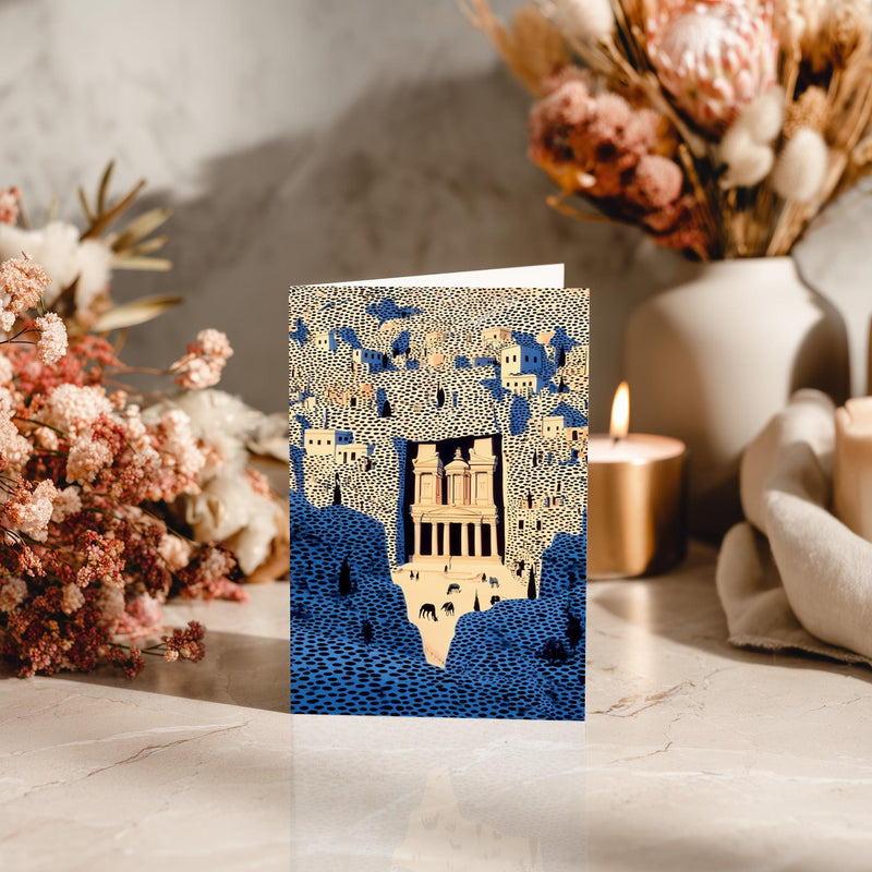 Petra Jordan Greeting Card, Scandinavian Style Minimal Travel Illustration Blank Card Art Gift