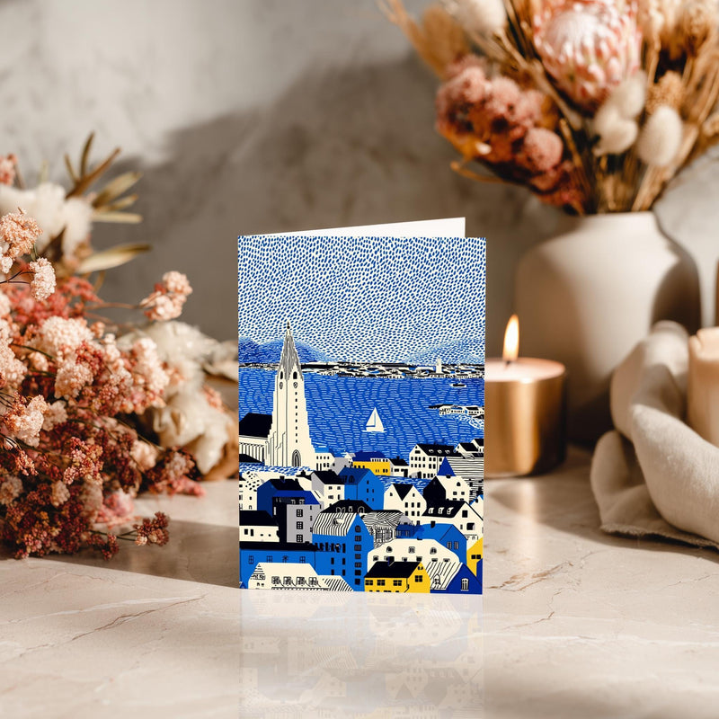 Reykjavik Iceland Greeting Card, Scandinavian Style Minimal Travel Illustration Blank Card Art Gift