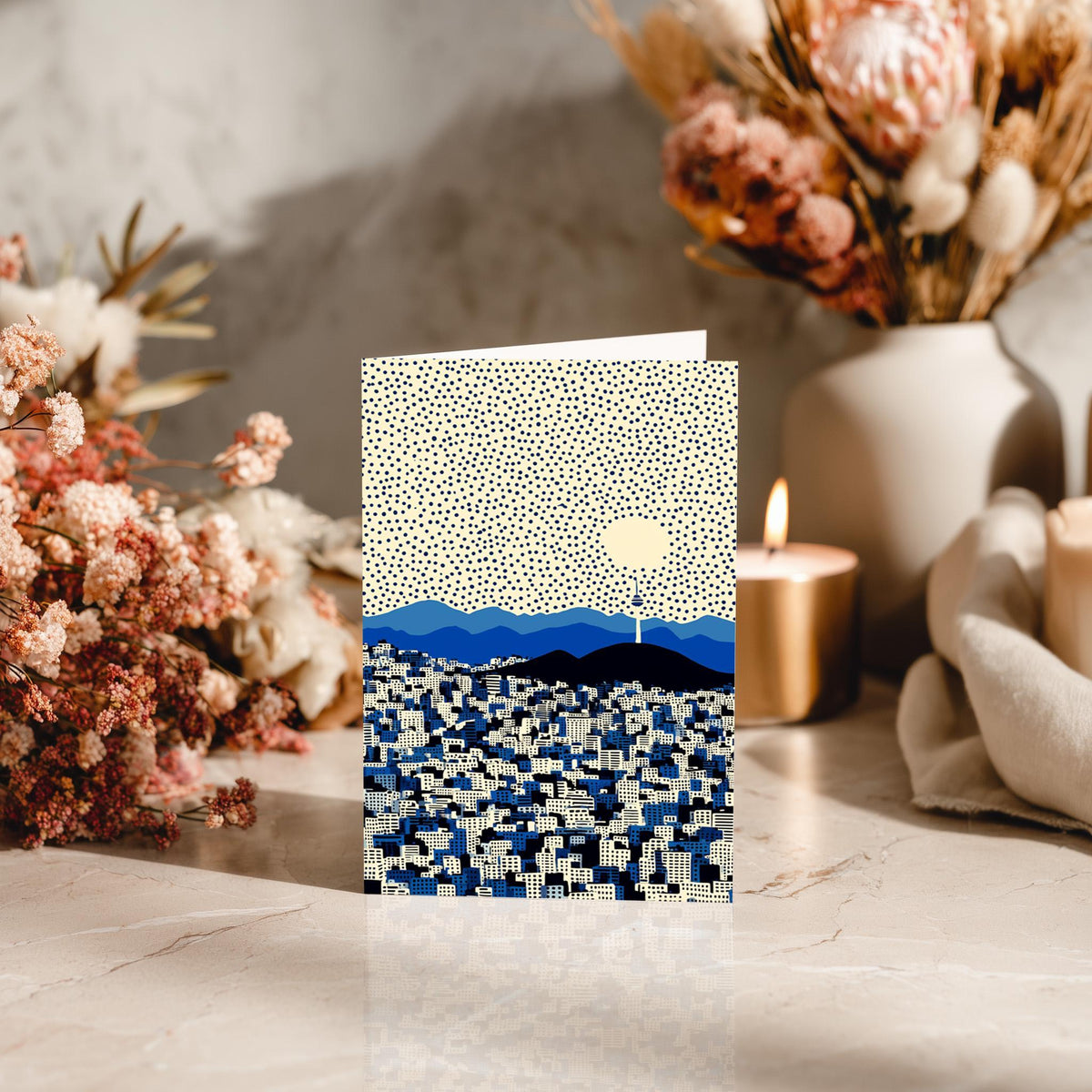 Seoul South Korea Greeting Card, Scandinavian Style Minimal Travel Illustration Blank Card Art Gift