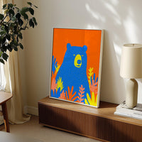 Colorful Bear Wall Art, Modern Animal Print, Living Room Nursery Decor, Kids Room Poster