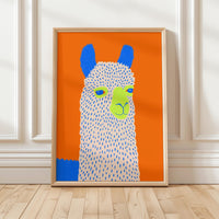 Colorful Mr Alpaca Wall Art, Modern Animal Print, Living Room Nursery Decor, Kids Room