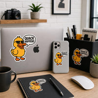Quack Happens Duck Sticker, Kiss-cut Vinyl Decals, Funny Duck Sticker