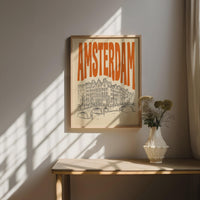 Amsterdam Canal Wall Art, Framed Canvas, Retro Travel Print, Netherlands Home Decor