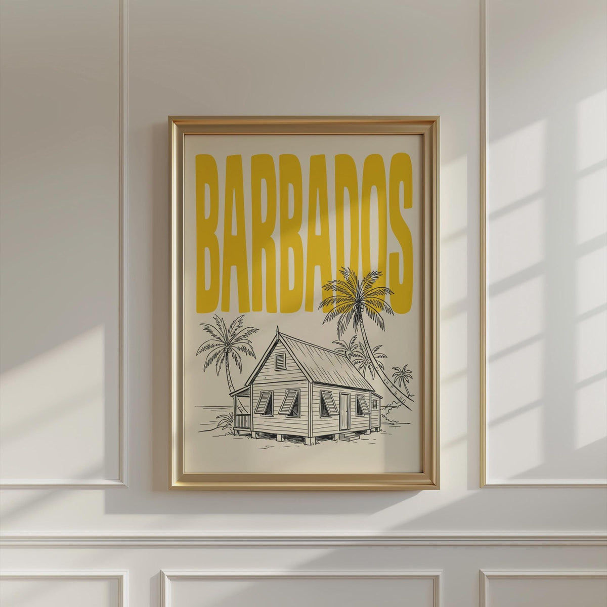 Barbados Wall Art, Framed Canvas Travel Poster, Caribbean Chattel House Print