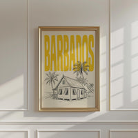 Barbados Wall Art, Framed Canvas Travel Poster, Caribbean Chattel House Print