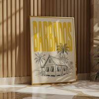 Barbados Wall Art, Framed Canvas Travel Poster, Caribbean Chattel House Print