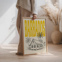 Barbados Wall Art, Framed Canvas Travel Poster, Caribbean Chattel House Print