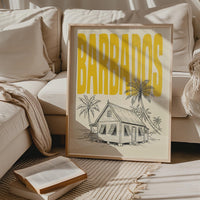 Barbados Wall Art, Framed Canvas Travel Poster, Caribbean Chattel House Print