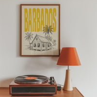 Barbados Wall Art, Framed Canvas Travel Poster, Caribbean Chattel House Print