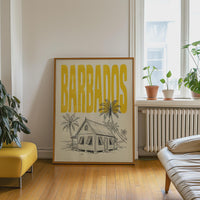 Barbados Wall Art, Framed Canvas Travel Poster, Caribbean Chattel House Print