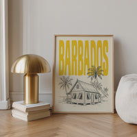 Barbados Wall Art, Framed Canvas Travel Poster, Caribbean Chattel House Print