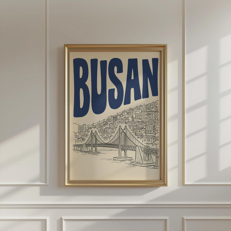 Busan South Korea Wall Art, Framed Canvas Travel Print, City Line Art Decor