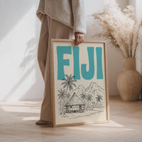 Fiji Wall Art, Minimalist Retro Travel Poster, Framed Canvas Print