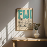 Fiji Wall Art, Minimalist Retro Travel Poster, Framed Canvas Print