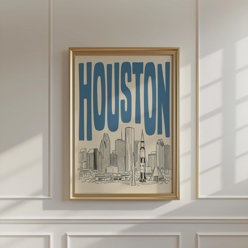 Houston Texas Skyline Wall Art, Framed Canvas Print, Minimalist City Decor