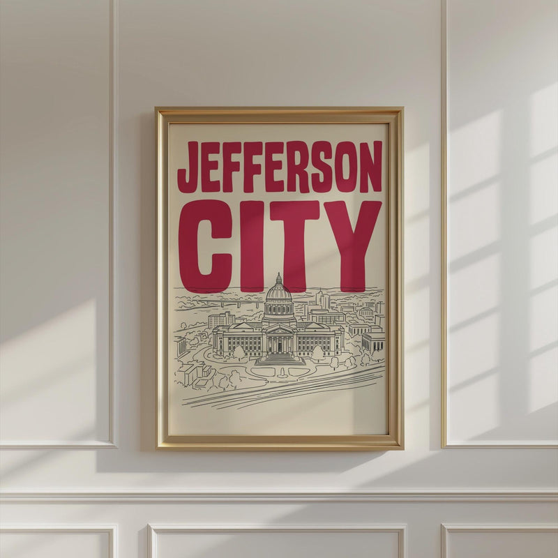 Jefferson City Missouri Minimalist Skyline Wall Art, Framed Canvas Print, Capitol Decor