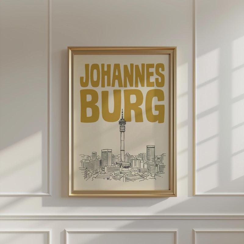 Johannesburg Skyline Wall Minimalist Art, Framed Canvas Print, South Africa Travel Decor