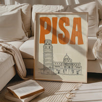 Pisa Italy Wall Art, Leaning Tower Retro Travel Print, Framed Canvas