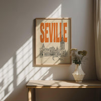 Seville Spain Wall Art, Retro Travel Poster, Framed Canvas Print