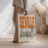 Seville Spain Wall Art, Retro Travel Poster, Framed Canvas Print